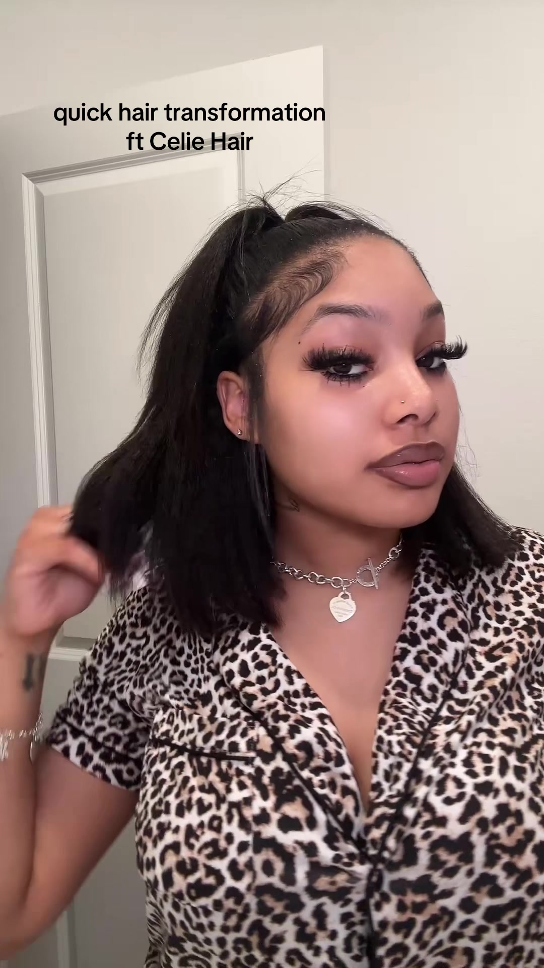 TikTok post by @x.sxrii for Celie Hair. Caption reads: Celie Hair💜Natural Blowout Kinky Straight Bob....