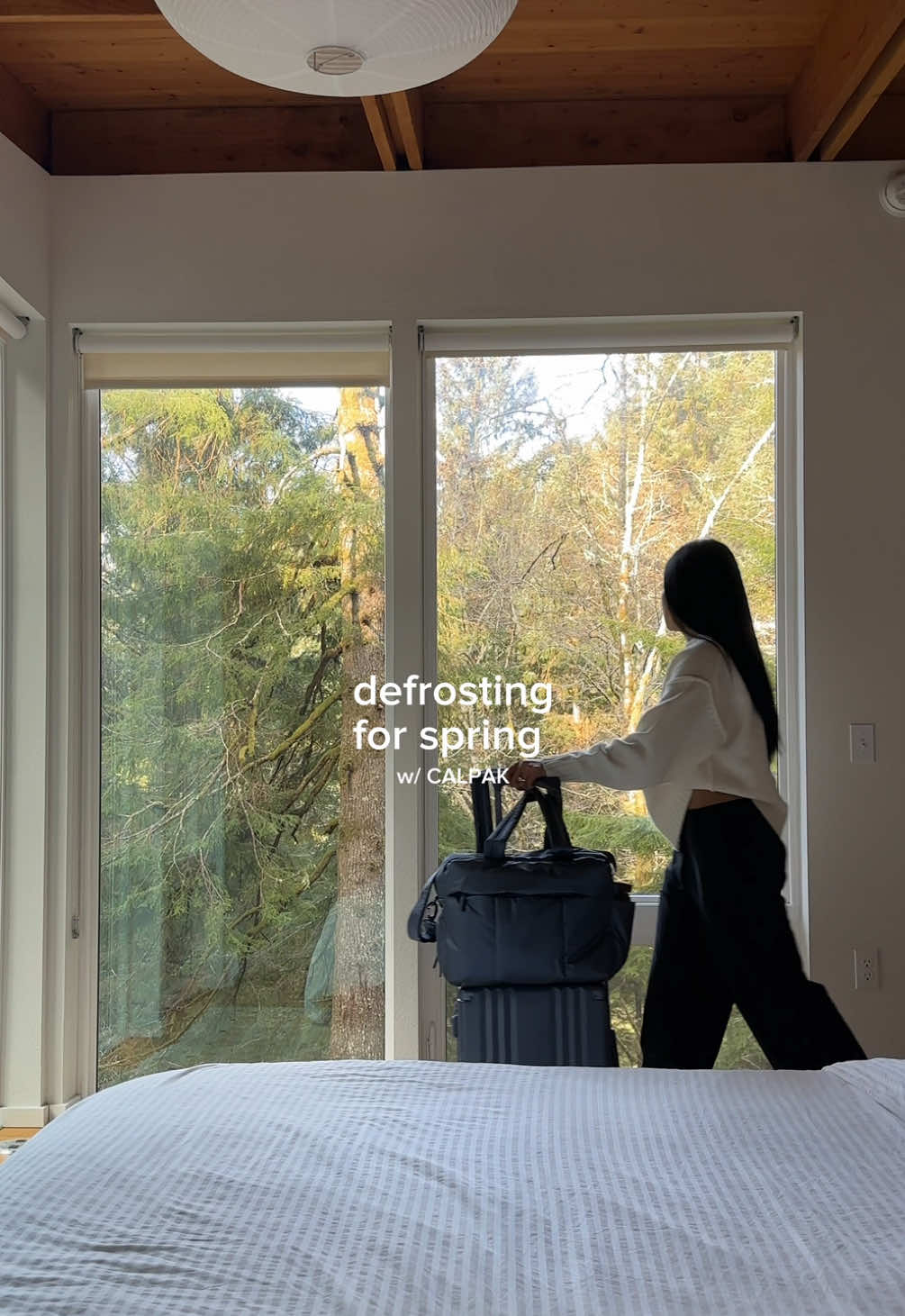 TikTok post by @gabrielleaihara for CALPAK. Caption reads: daydreaming of spring with @CALPAK Travel Luka....