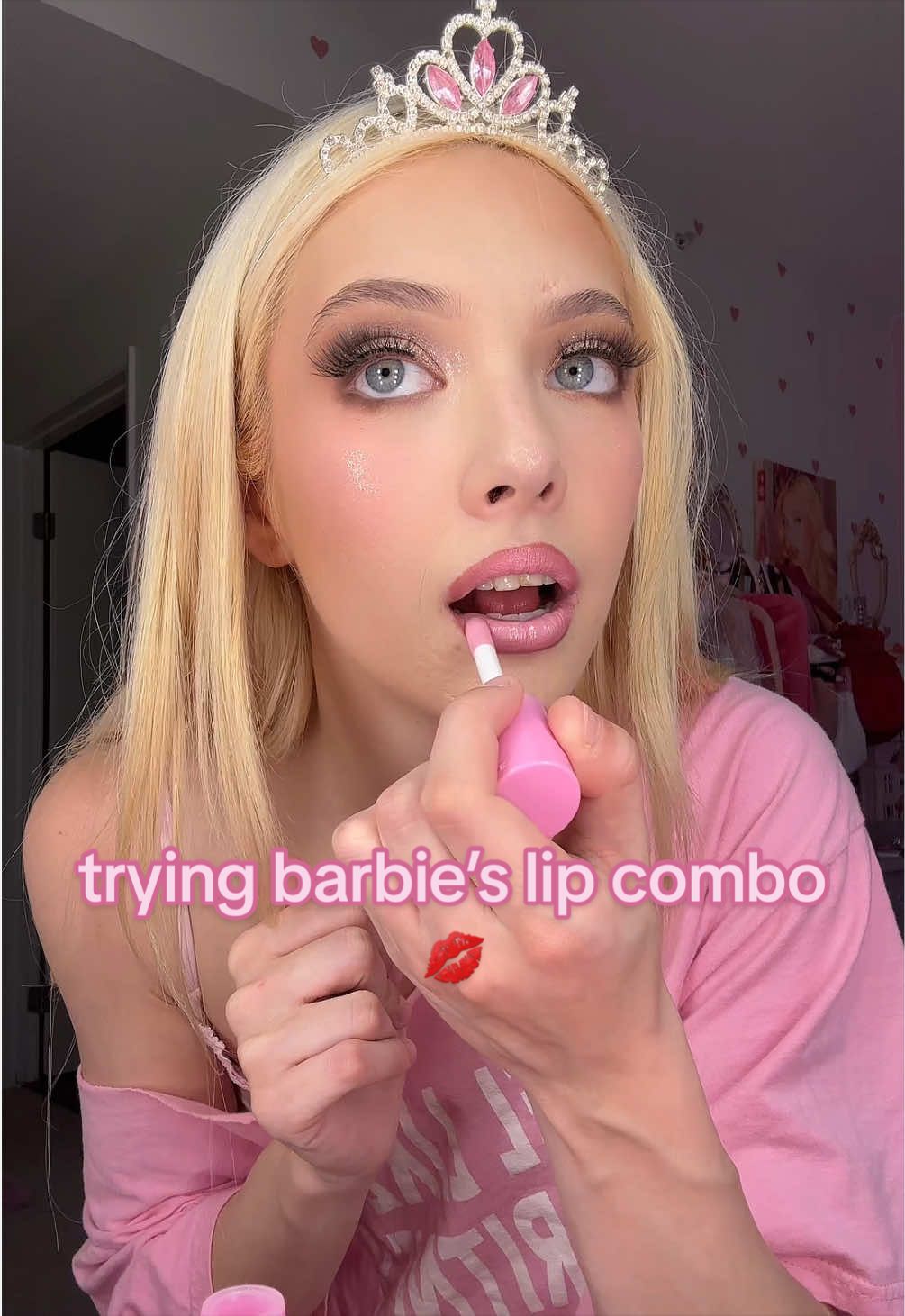 TikTok post by @thatdollmo for Glamlite Cosmetics. Caption reads: i tried Barbie’s lip combo and spoiler alert… it’s....