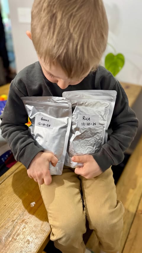 Instagram post by @thecarefreecoop for Wallaby Goods. Caption reads: Food storage but make it fun🤍 @wallabygoods Mylar....