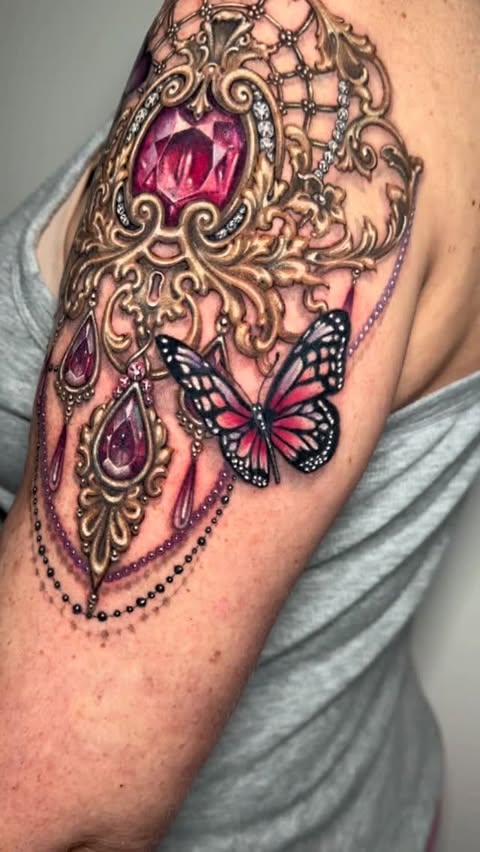 Instagram post by @jennakerrtattoo for FK Irons Worldwide. Caption reads: Thank you Tracey! 💎 This is partly healed and....