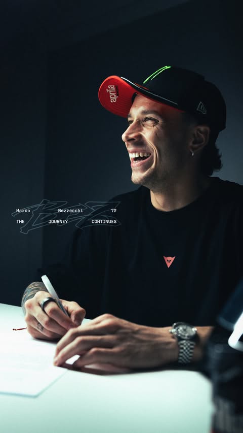 Instagram post by @marcobez72 for Dainese. Caption reads: The story goes on. Bez is Family. @daineseofficial....