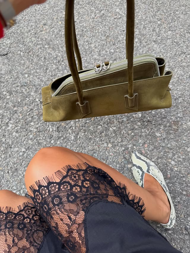 Instagram post by @sarahbrezel for The Frankie Shop. Caption reads: daily fit check *gifted items tagged.