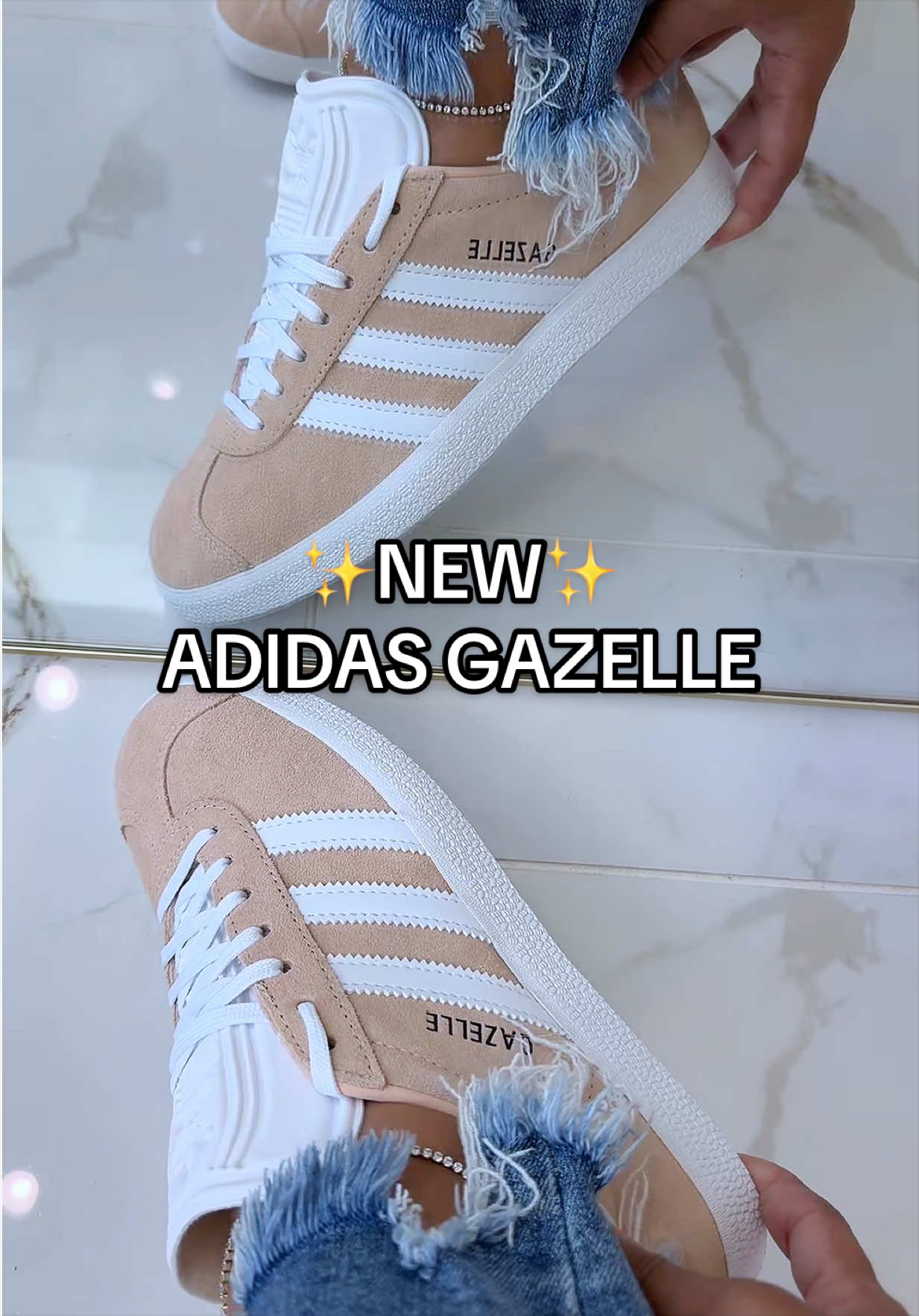 TikTok post by @my.southern.style for SHOEBACCA.COM. Caption reads: These new adidas gazelles 😮‍💨 #adidas....
