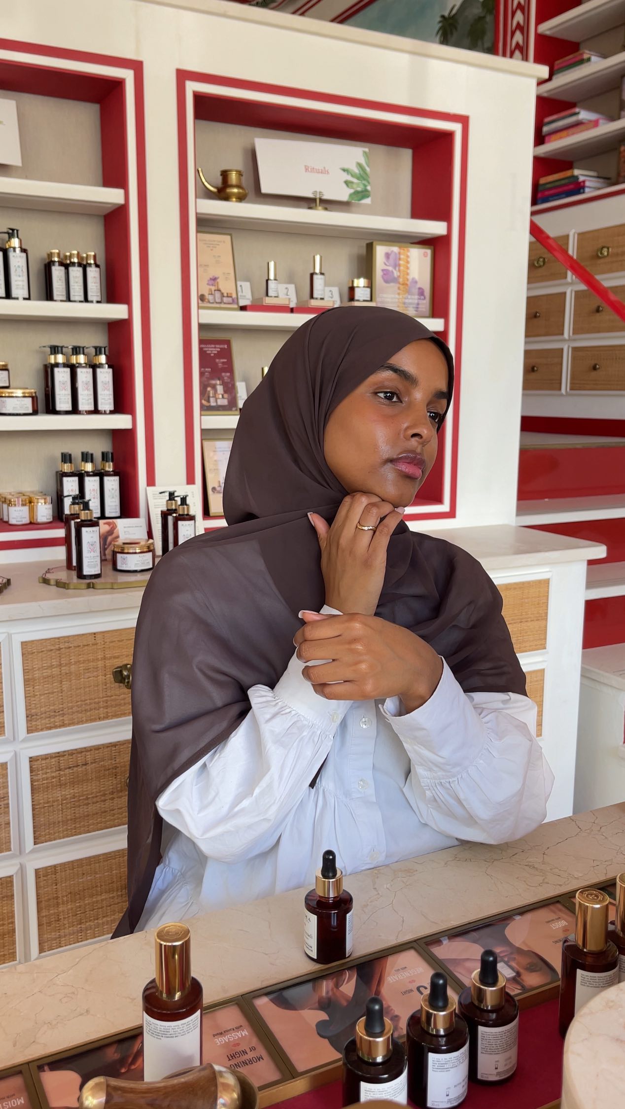 Instagram post by @sailingnas for Kama Ayurveda. Caption reads: Visiting the Kama Ayurveda store in Notting Hill....