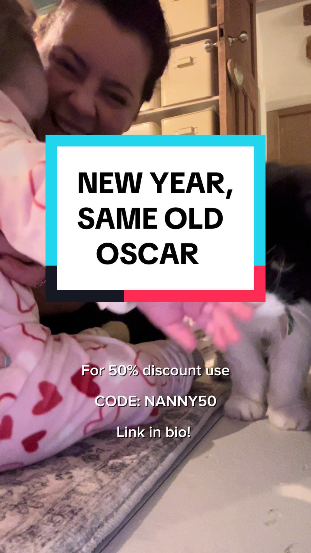 TikTok post by @nannyamies for KatKin. Caption reads: [...] need to take a leaf out of Oscar’s book!....