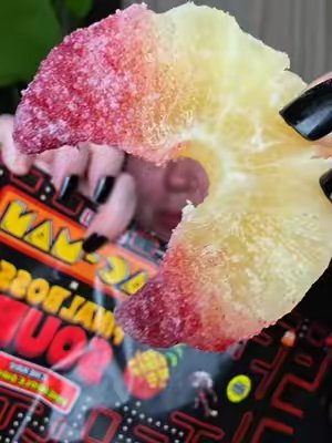 TikTok post by @_victoria_lynn_1 for Final Boss Sour. Caption reads: [...] #sourfruit #pacman #driedfruit....