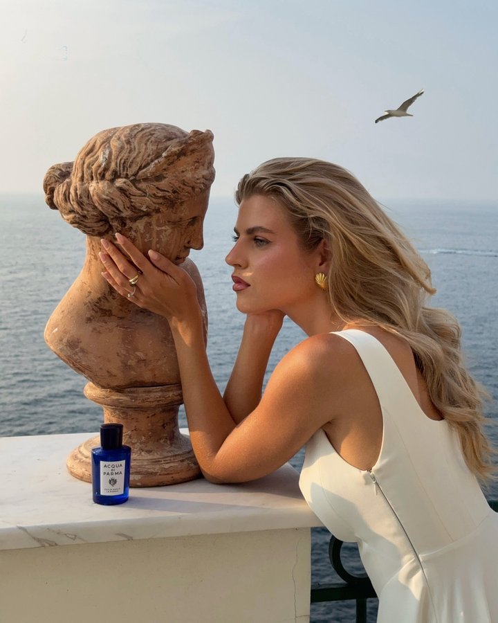 Instagram post by @franziskanazarenus for Acqua di Parma. Caption reads: a fresh breeze of summer ✨ with the new....
