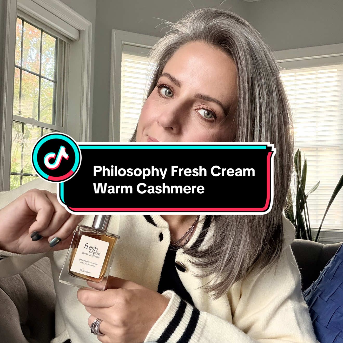 TikTok post by @kellyrosesarno for philosophy. Caption reads: AD | @philosophy Fresh Cream Warm Cashmere smells....