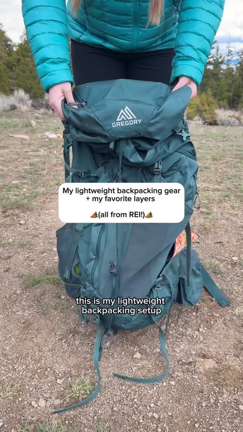 Instagram post by @kellyinthemtns for REI. Caption reads: [...] backpacking setup + layers from REI! 🏕️🥾....