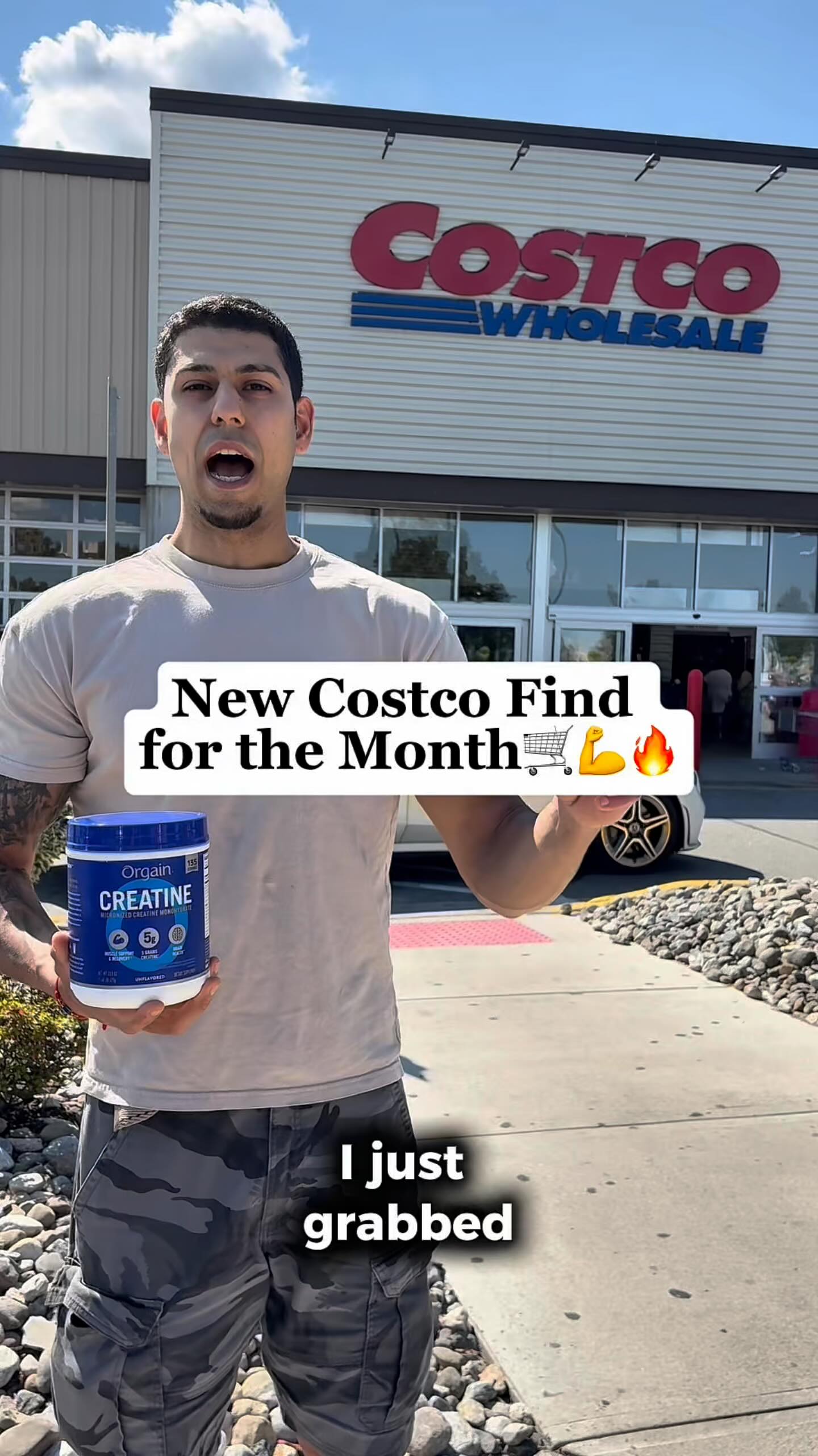 Instagram post by @trainermikeyy for Orgain. Caption reads: 👉 Grab Orgain Creatine from Costco (or through....
