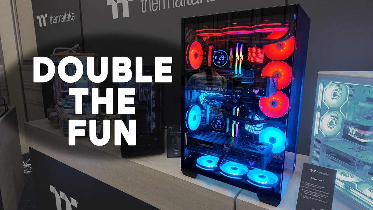 YouTube post by @paulshardware for ASUS. Caption reads: Thermaltake’s Double Decker PC.