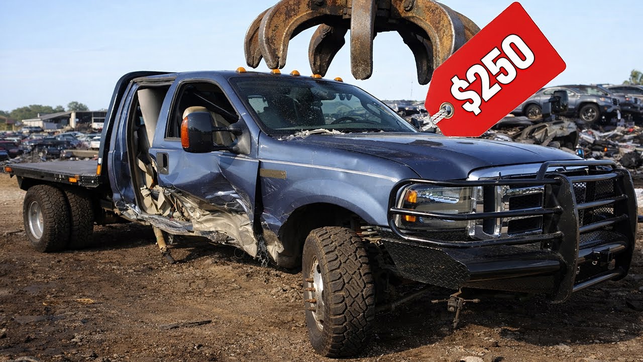 YouTube post by @JMRRebuilders for Lasfit. Caption reads: I Bought the Cheapest Power Stroke Headed for....