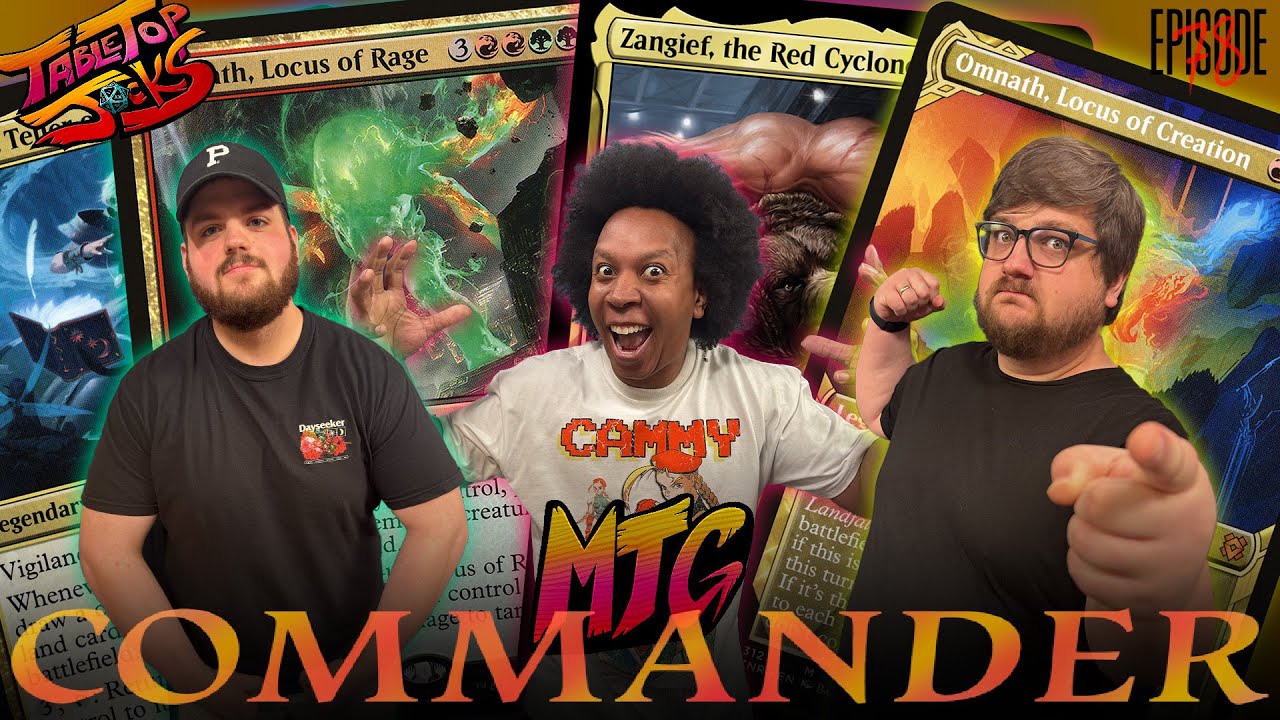 YouTube post by @TabletopJocks for Jankmats. Caption reads: MTG Commander | Omnath vs Zangief vs Omnath vs....