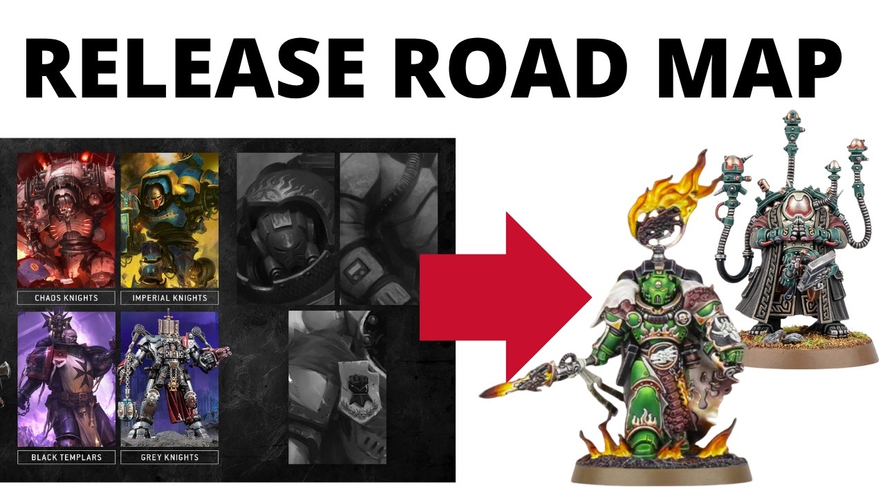 YouTube post by @auspextactics for MyMiniFactory. Caption reads: Every Upcoming Warhammer 40K Release - Rough....