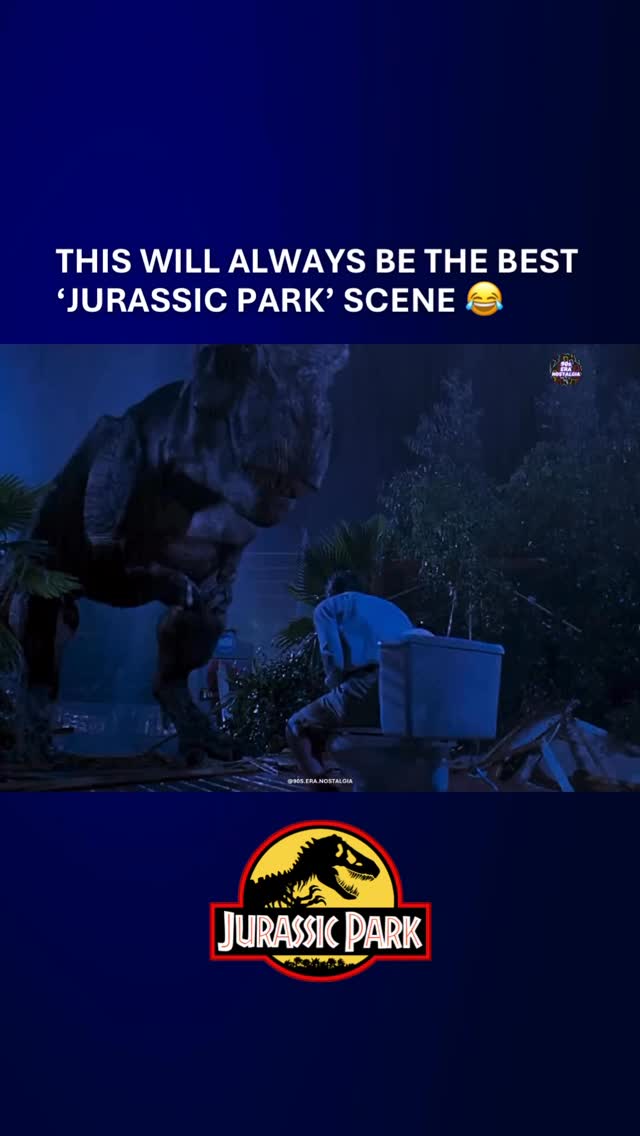 Instagram post by @90s.era.nostalgia for Jurassic World. Caption reads: Love this scene 🦖.