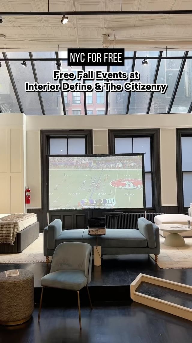 Instagram post by @nyc_forfree for Havenly. Caption reads: [...] at Interior Define & The Citizenry 🍂 ....