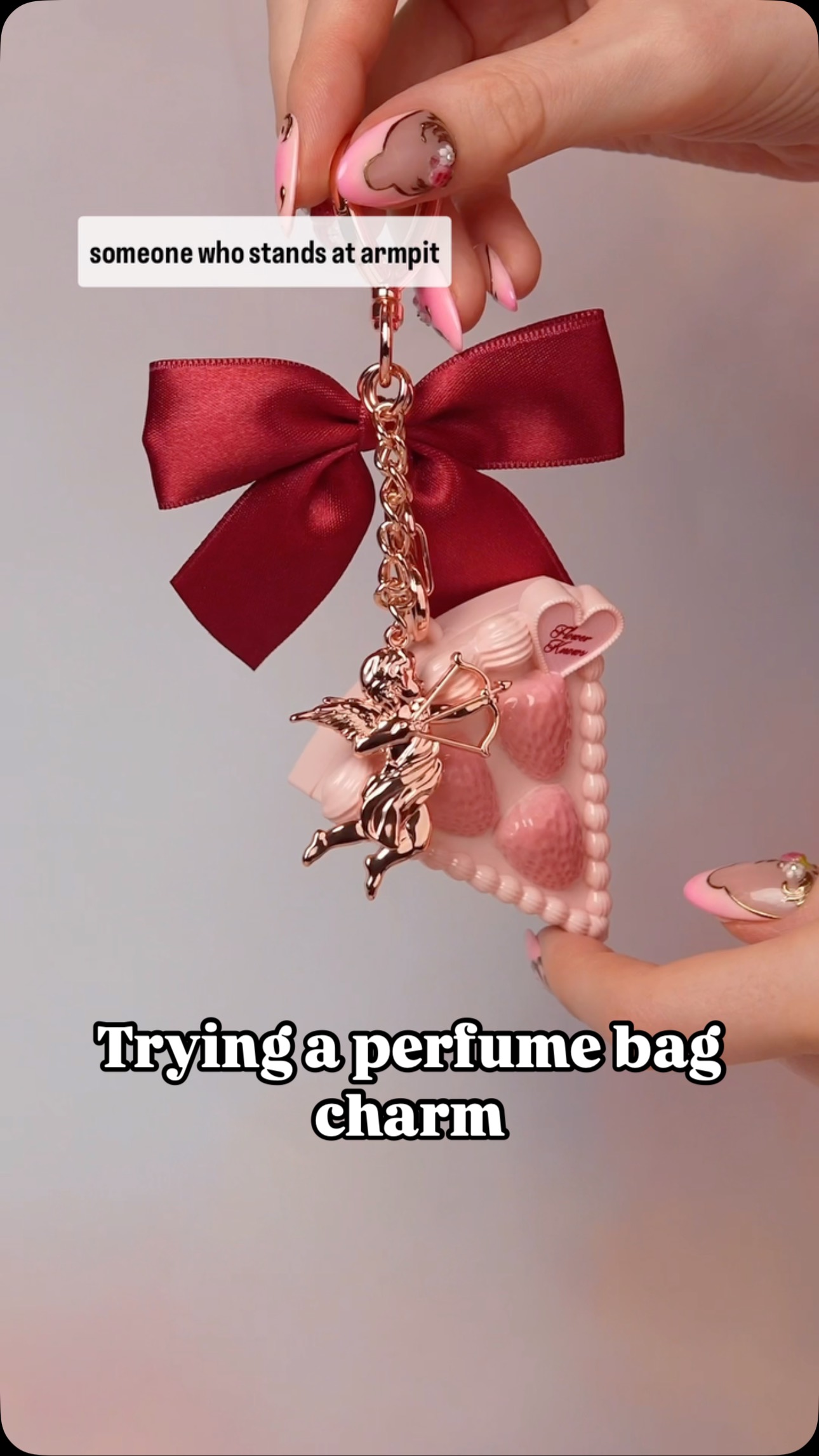 Instagram post by an influencer for Flower Knows Cosmetics. Caption reads: Would you wear a perfume bag charm/key chain ? I....