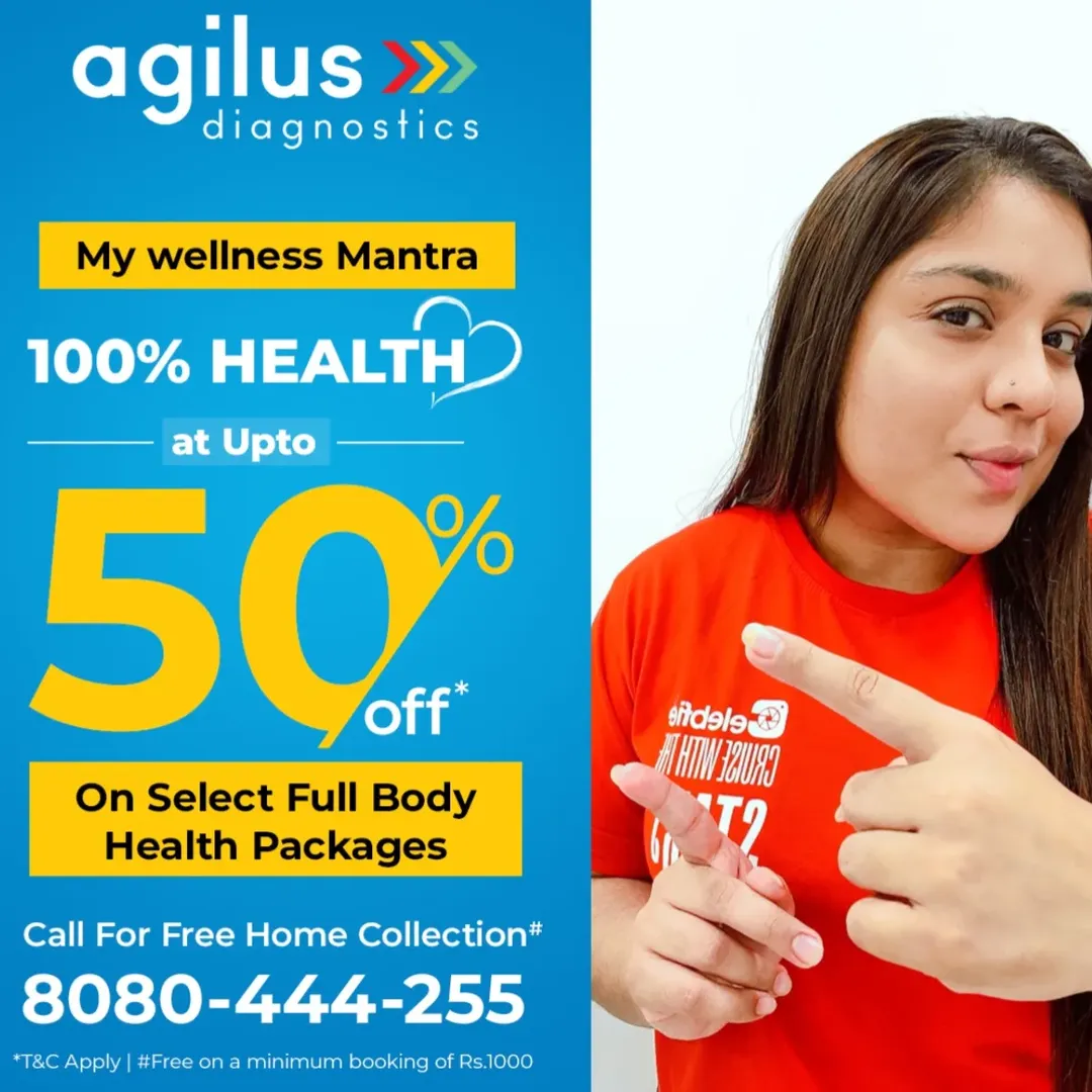 Instagram post by @jasu_kaur for Agilus Diagnostics. Caption reads: #AD Unlock 100% health with Agilus Diagnostics! 🩺....