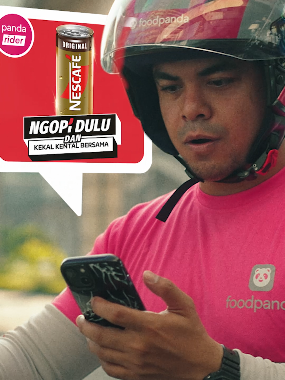 TikTok post by @nescafe.my for Foodpanda. Caption reads: Pada 1 Mei, NESCAFE X @foodpanda_my bergabung....