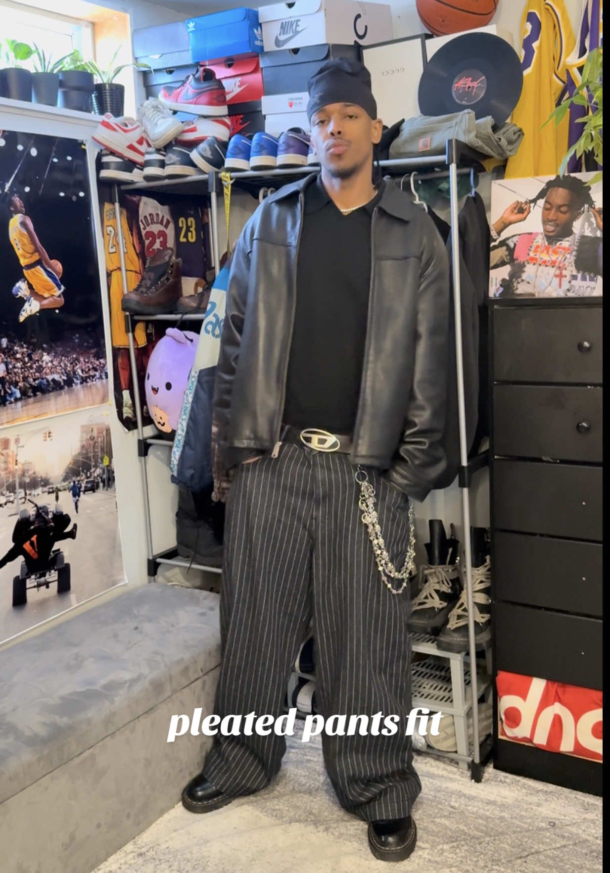 TikTok post by @mubaxrak for Cold Culture. Caption reads: [...] pinstripe pants to elevate yo swag ! @Cold....