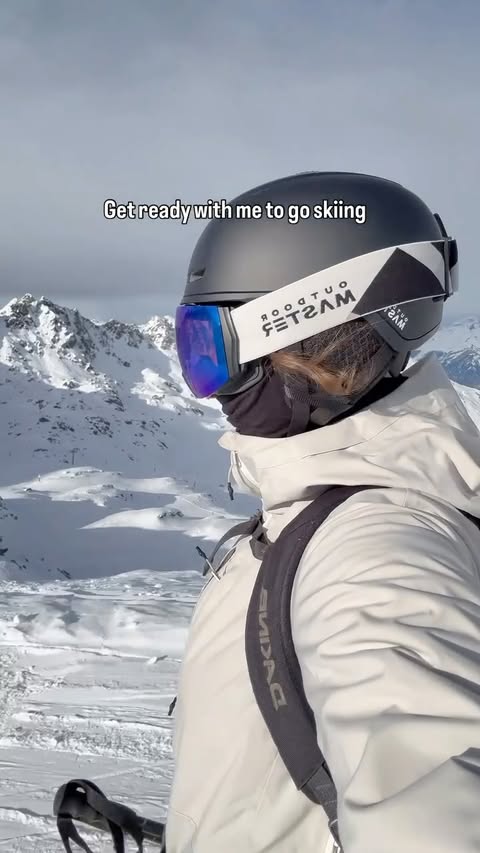 Instagram post by @emma_in_the_alps for OutdoorMaster. Caption reads: Getting ready to go skiing with my....