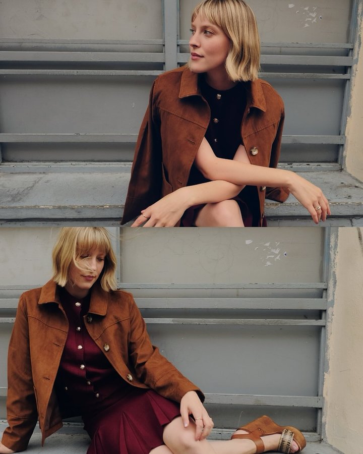 Instagram post by @alaska.rider for Suzy Shier. Caption reads: Falling for Parisian fall (and suede) a little....
