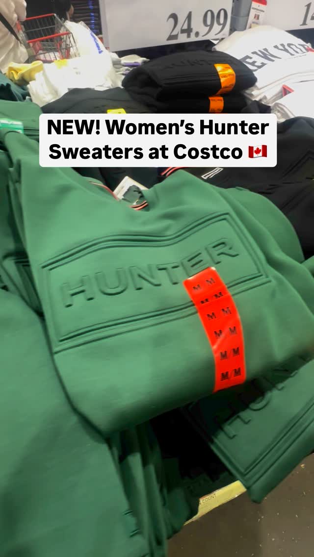 Instagram post by @costcofindsca for Hunter Boots. Caption reads: NEW! Women’s Hunter Sweaters at Costco....