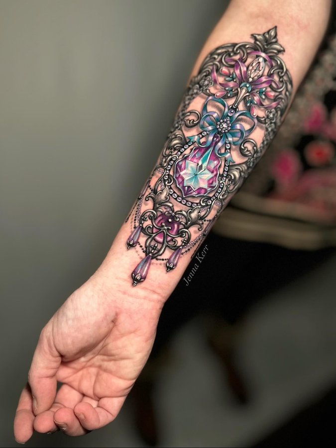 Instagram post by @jennakerrtattoo for Fkirons. Caption reads: Thank you Rebecca! 💖

@royalgothictattoostudio....