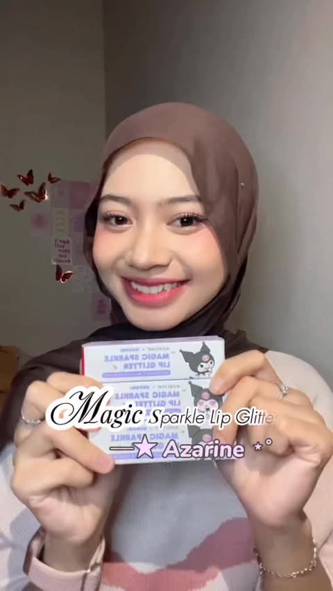 Instagram post by @noviftrni._ for AZARINE. Caption reads: [...] di bibir & mata pake 1 produk doang....