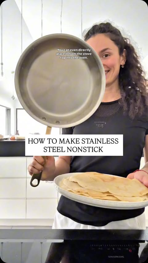 Instagram post by @thrivewithcandicee for Made In Cookware. Caption reads: How to make stainless steel nonstick !!

My pan is....