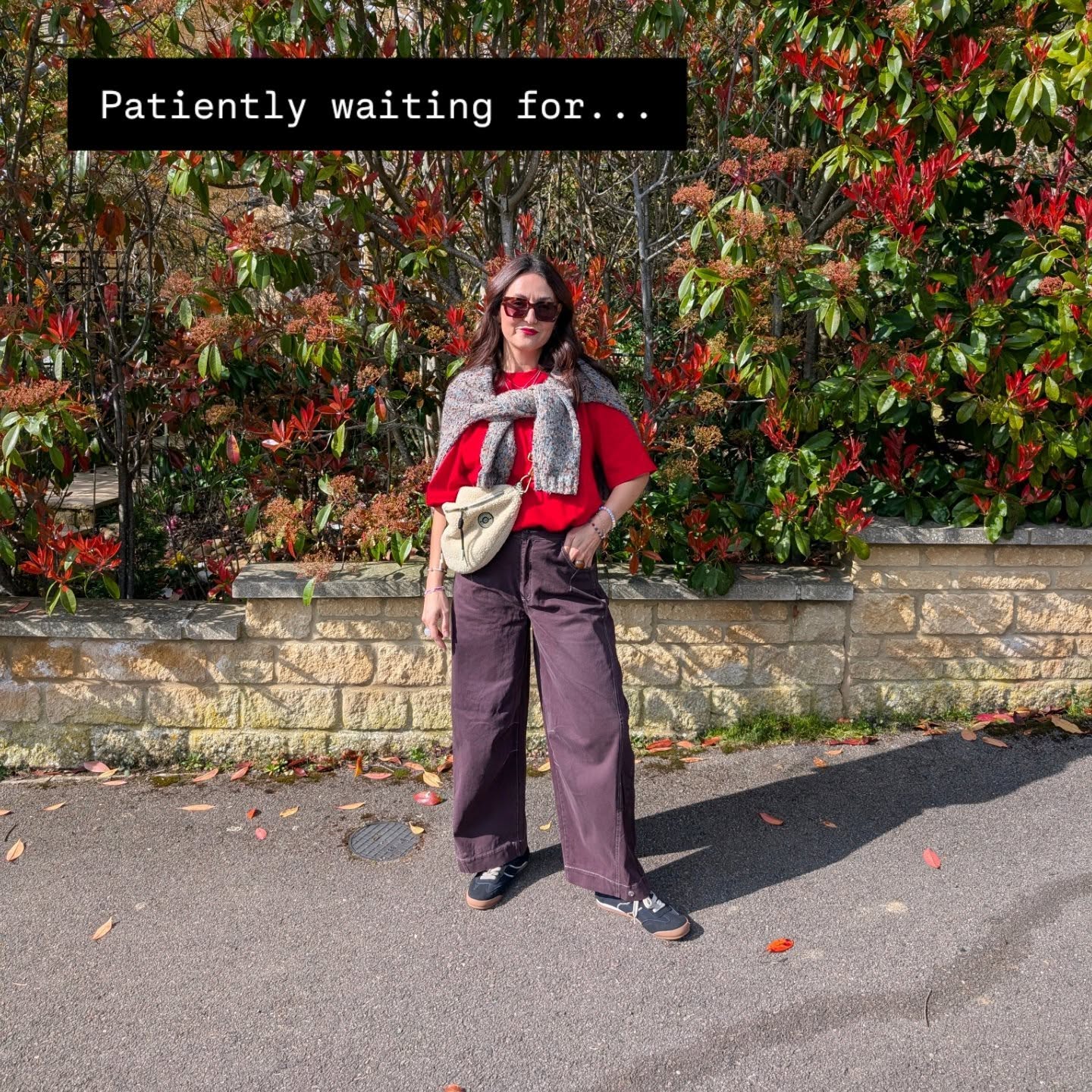 Instagram post by an influencer for Hush. Caption reads: [...] Red t-shirt and Trousers are @hushofficial....