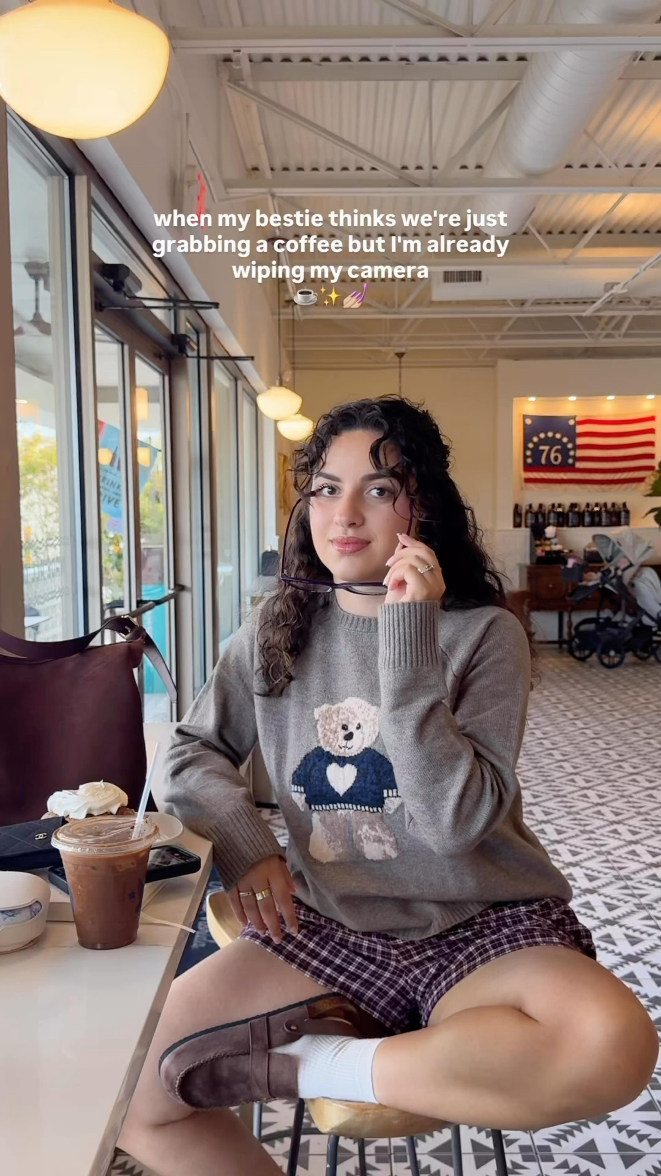 Instagram post by @latenightwithsara for Ardene. Caption reads: pics and then yap it is ☕️💅🏼🤎 @ardene #ad....