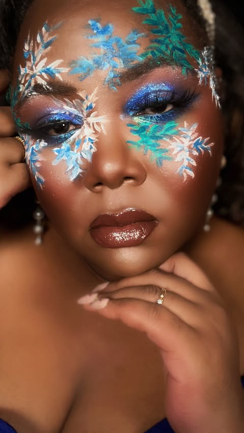 Instagram post by @talkintoya247 for Glamlite. Caption reads: ❄️Let it Snow❄️ (holiday makeup look)....