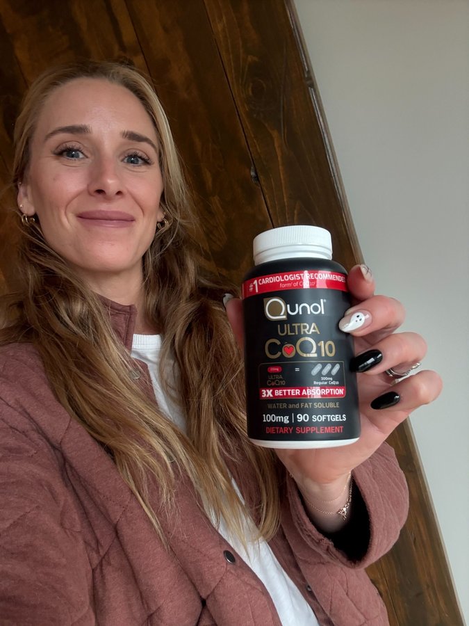 Instagram post by @mrs_t_19 for Qunol. Caption reads: A walk, some sunshine, and my daily Qunol CoQ10 -....