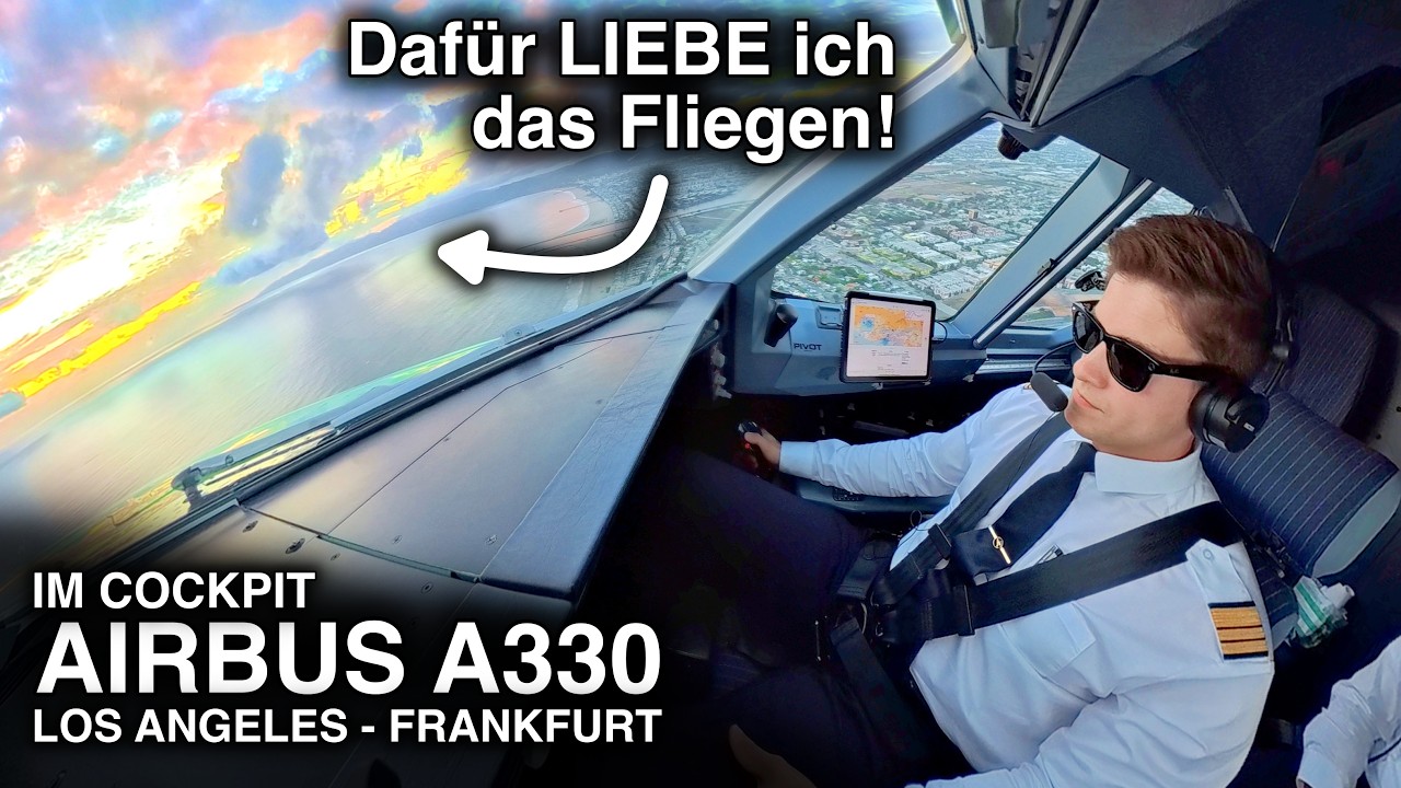 YouTube post by @AeroNewsGermany for Infraction Music. Caption reads: Beautiful Departure from Los Angeles | A330....