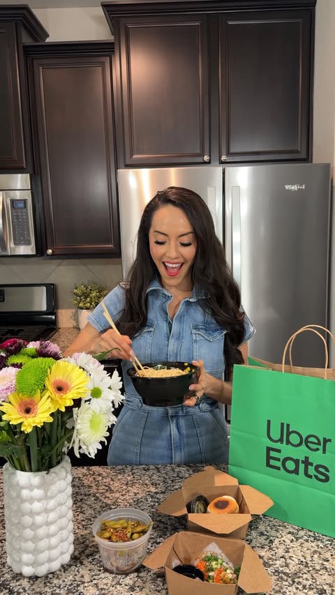 Instagram post by @theaustintourist for Uber Eats. Caption reads: [...] your $30+ order at @ramentatsu_ya on....