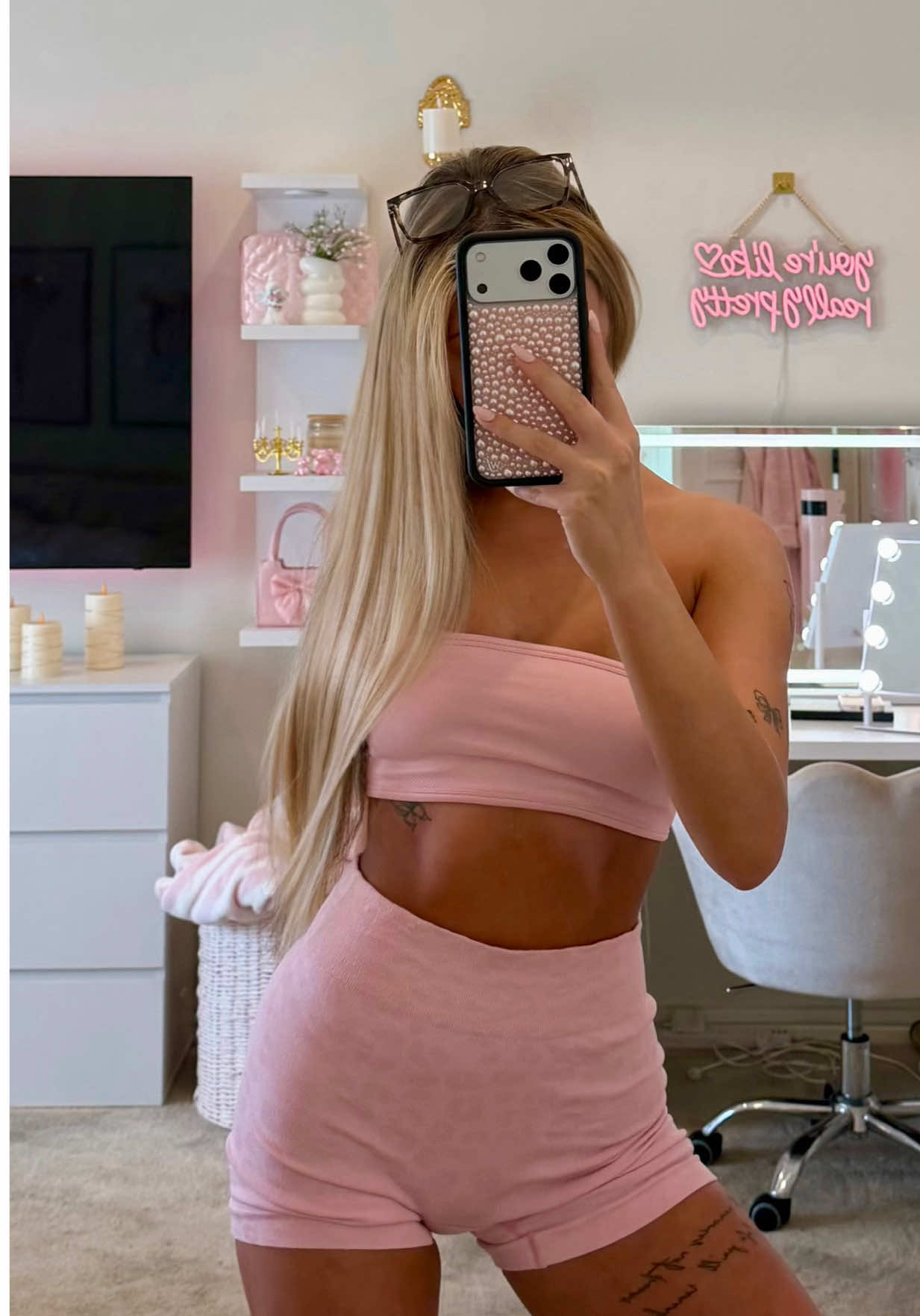 TikTok post by @polina.kozlovaaa for Wildflower Cases. Caption reads: [...] pink pearls 🫧 thank you @Wildflower Cases....