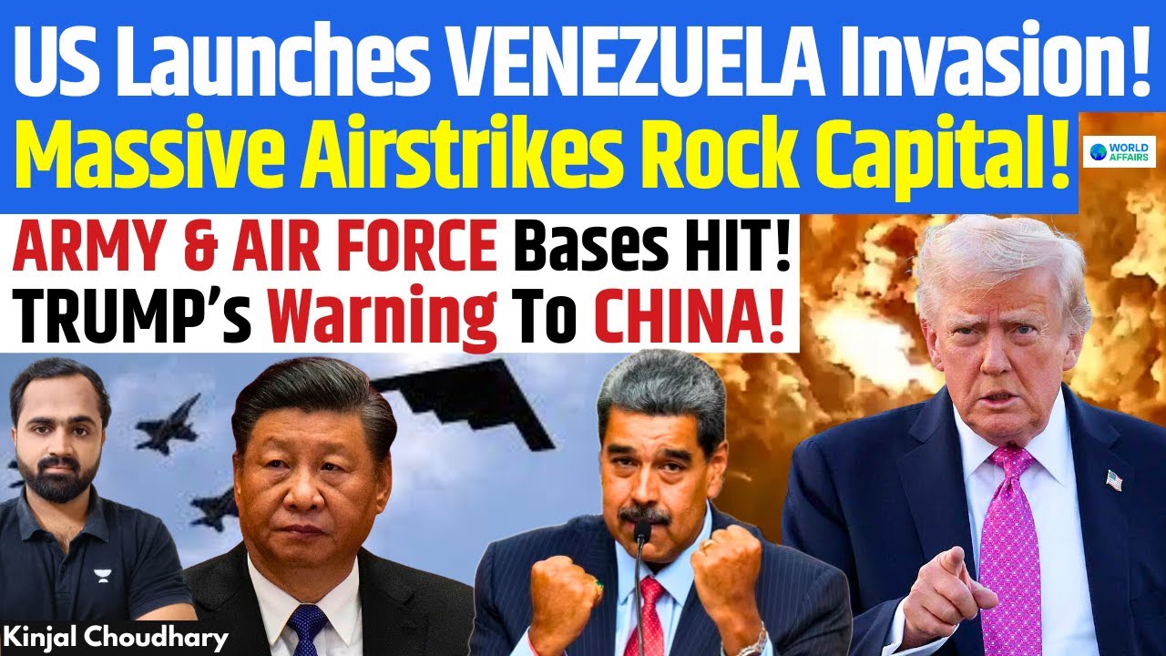 YouTube post by @WorldAffairsUnacademy for Unacademy. Caption reads: US Launches Venezuela Strikes: Maduro’s Army & Air....