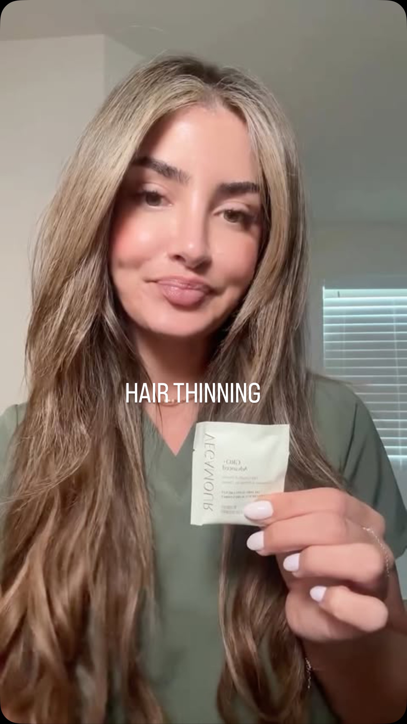Instagram post by @beautydermmd for VEGAMOUR. Caption reads: Thinning? Shedding? Postpartum hair....