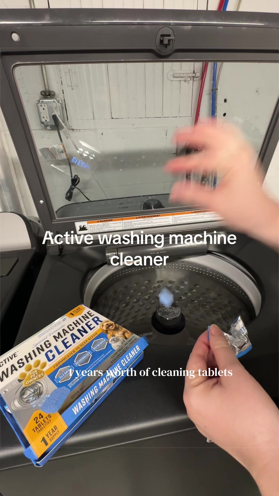 TikTok post by @maggiefromiowa for ACTIVE. Caption reads: The active enzymes in the washing machine cleaner....
