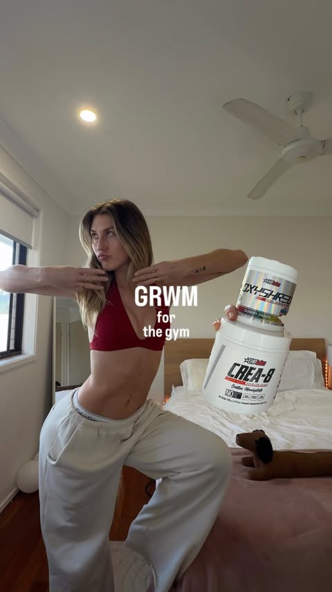 Instagram post by @nicolegoulding_ for EHPlabs. Caption reads: grwm for the gym ! 2 things I’m not skipping....