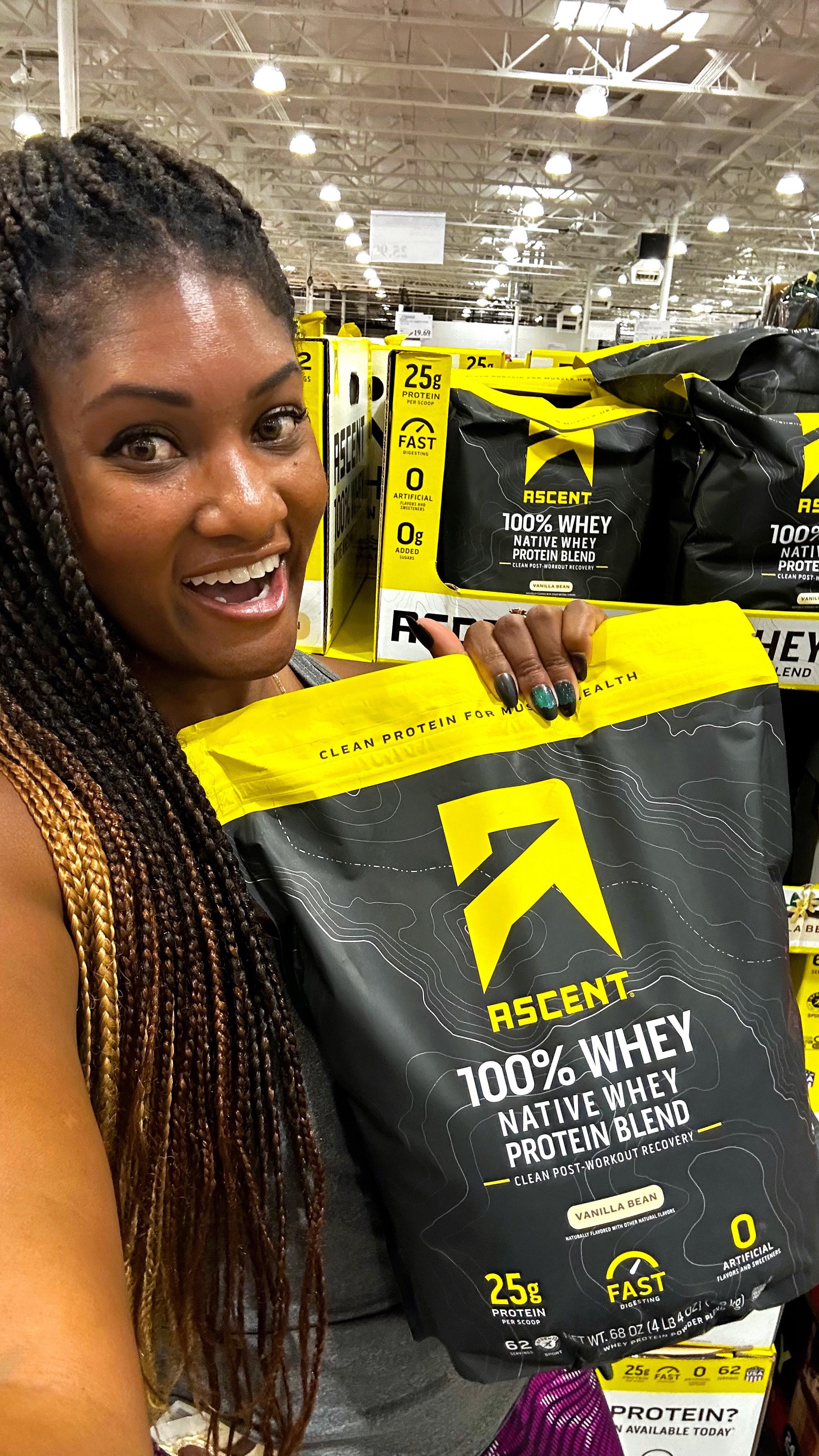 Instagram post by @b_noellefitness for Ascent Protein. Caption reads: [...] obsession at @Costco . I spotted....