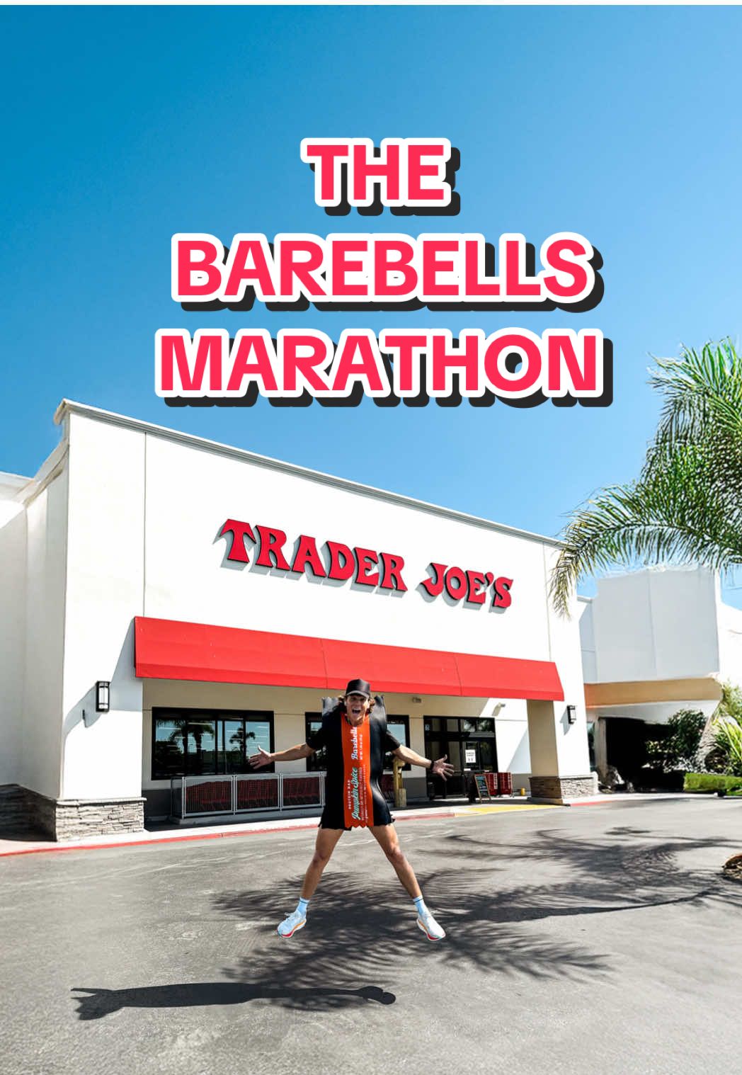 TikTok post by @cjkirwan for Barebells. Caption reads: I ran a FULL MARATHON around a Trader Joe's....