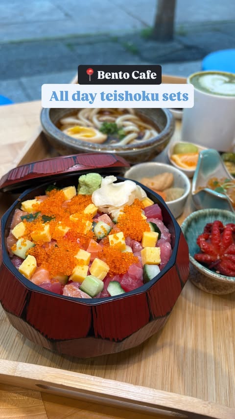 Instagram post by @yvrdateideas for Canadians Connect. Caption reads: Serving all day teishoku sets 🍱 is @bentocafeyvr....