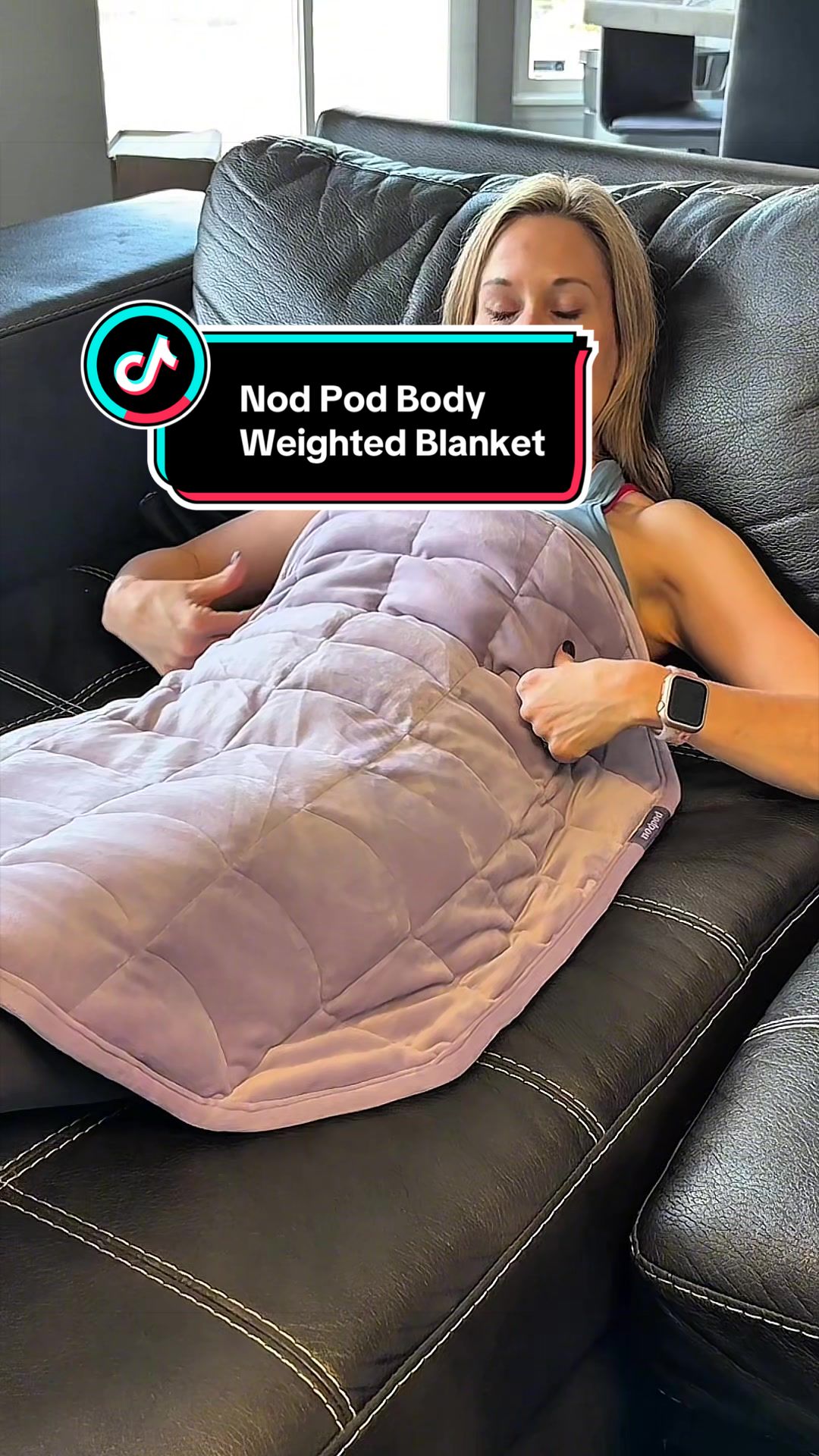 TikTok post by @ghost_labrador for nodpod. Caption reads: [...] Goodbye To Bulky Weighted Blankets! 😴✨....