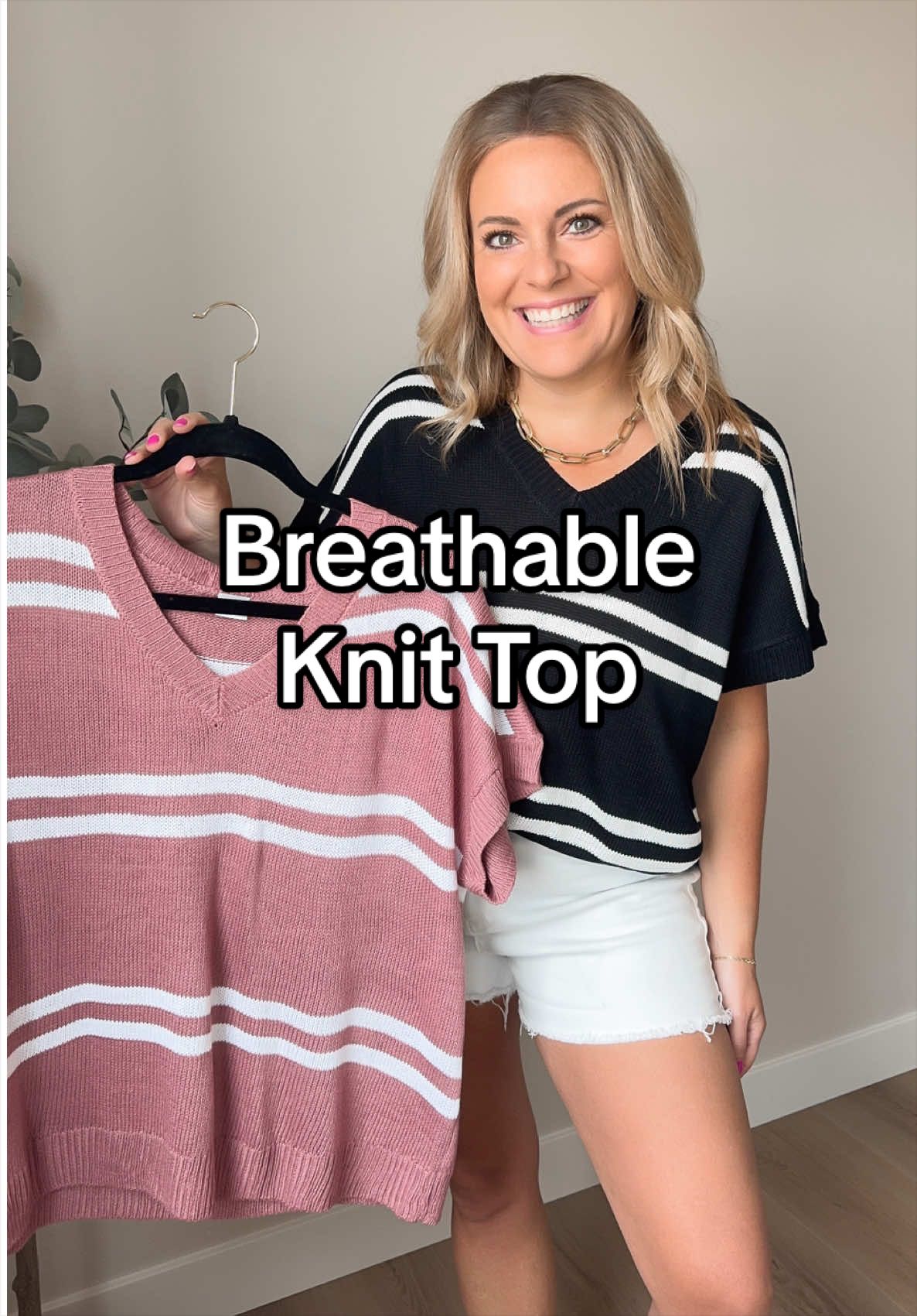 TikTok post by @mindy.dealfinder for Shewin Official US. Caption reads: This striped knit top from @shewin_official_us has....