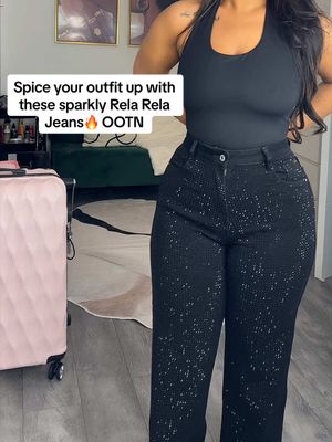 TikTok post by @_venessalove for RELA RELA. Caption reads: Rela Rela Sparkly Jeans 🔥 These are spicyyy,....
