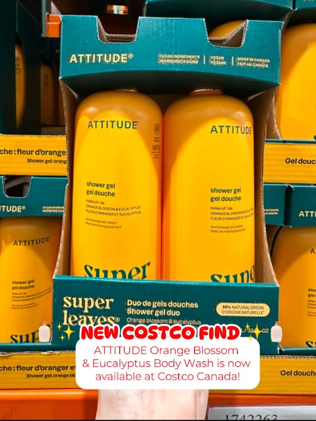 Instagram post by @costcofindscanada for ATTITUDE. Caption reads: 🧴✨ NEW COSTCO FIND ✨🧴 @attitude_living Orange....