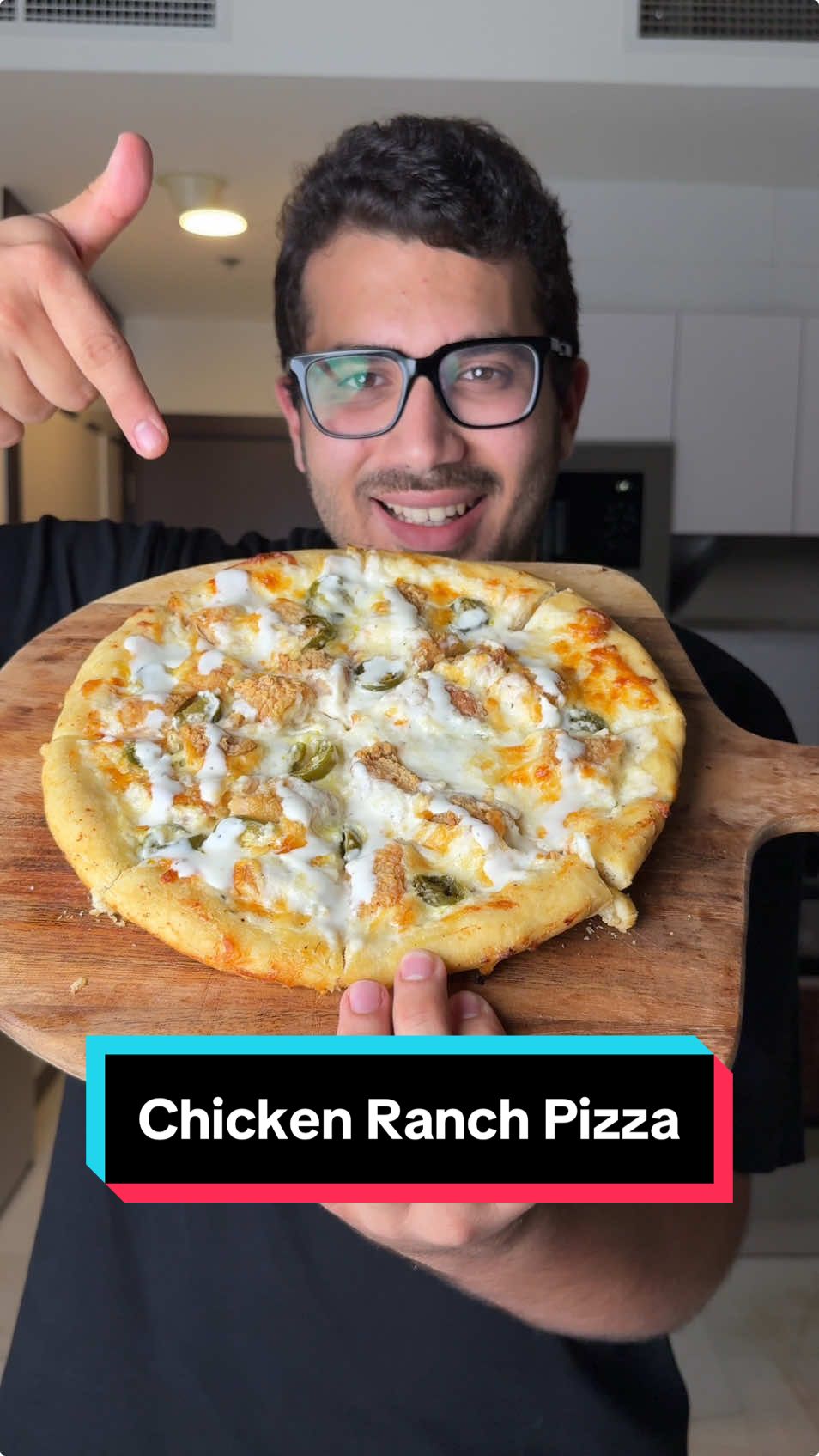 TikTok post by @withyouness for Vileda. Caption reads: Chicken ranch pizza 🤤 Messy pizza night? Vileda’s....